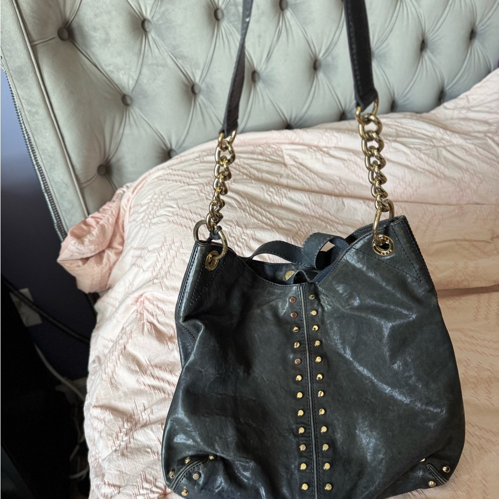 Michael Kors Astro Genuine Navy  Stud-Accent Shoulder Bag